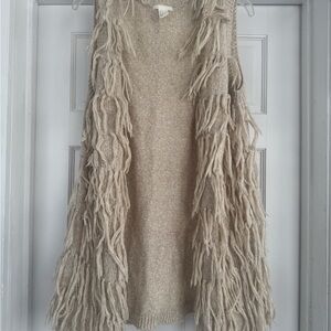 H&M Beige Fringed Cardigan Vest